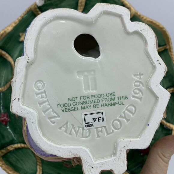 Vtg 1994 Fitz And Floyd Santa’s List Footed Hand Painted Bowl Christmas Gifts - Picture 8 of 11